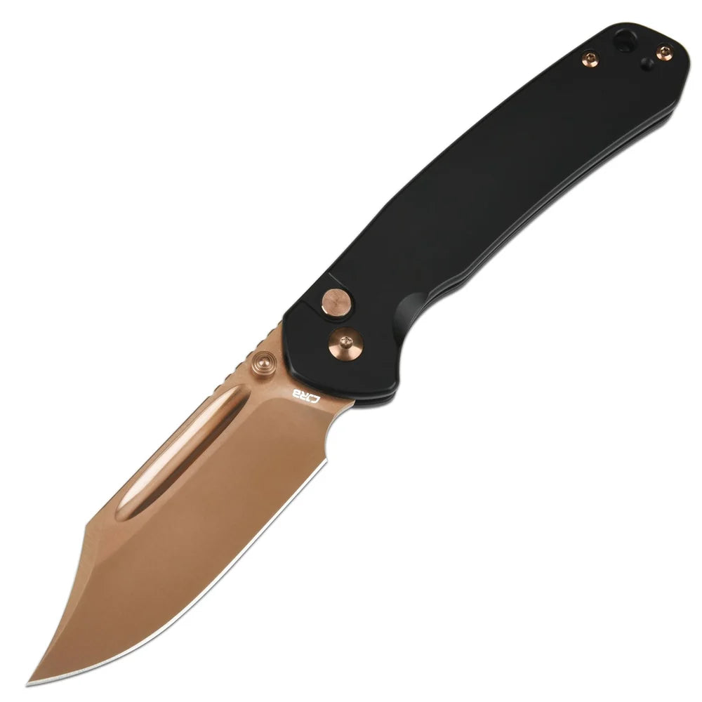 CJRB Pyrite Bowie, folding knife, AR-RPM9, Steel handle, Button Lock, J1942-RG