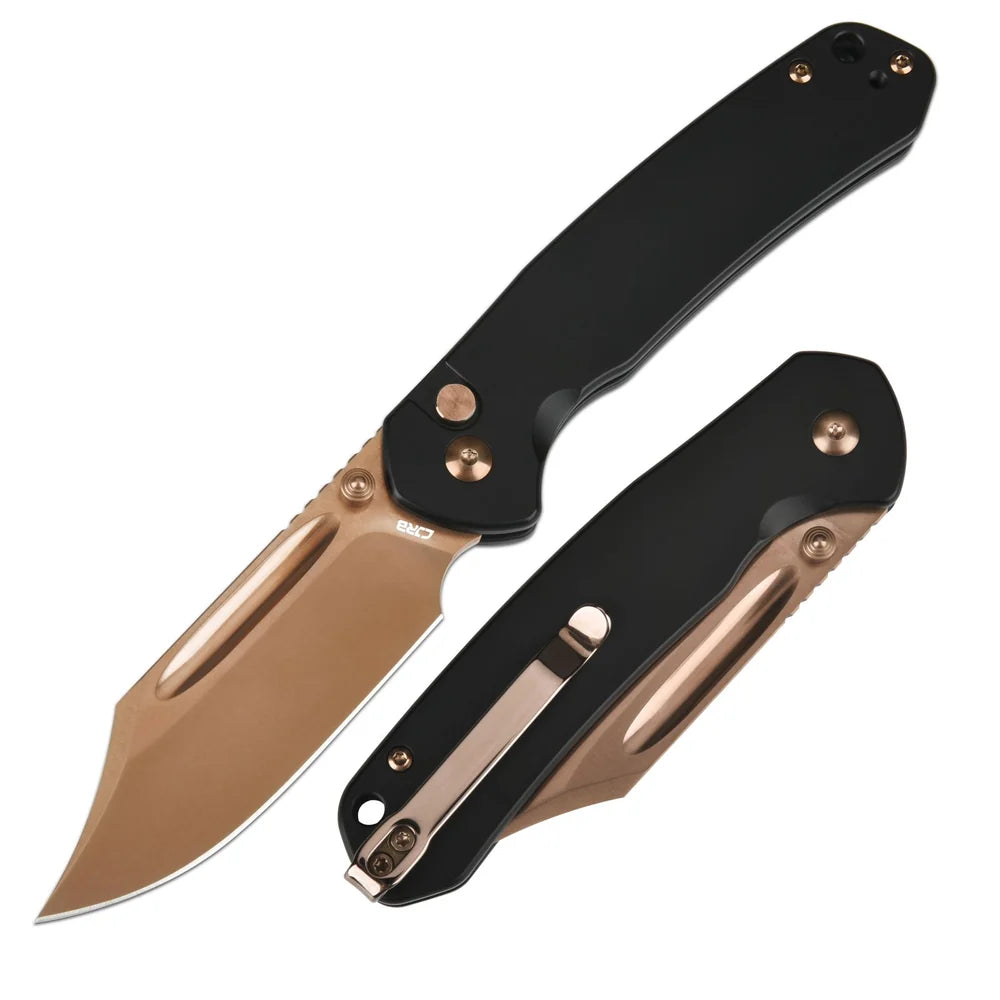 CJRB Pyrite Bowie, folding knife, AR-RPM9, Steel handle, Button Lock, J1942-RG