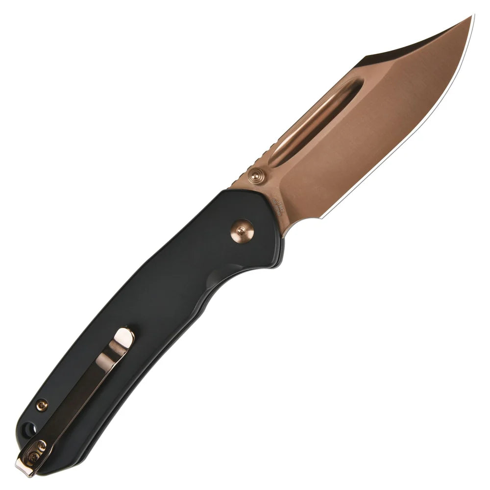 CJRB Pyrite Bowie, folding knife, AR-RPM9, Steel handle, Button Lock, J1942-RG