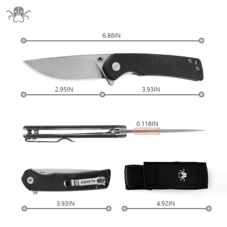 Klaken Virex Pro, folding knife, 14C28N, Micarta, Liner Lock, J147S-BL